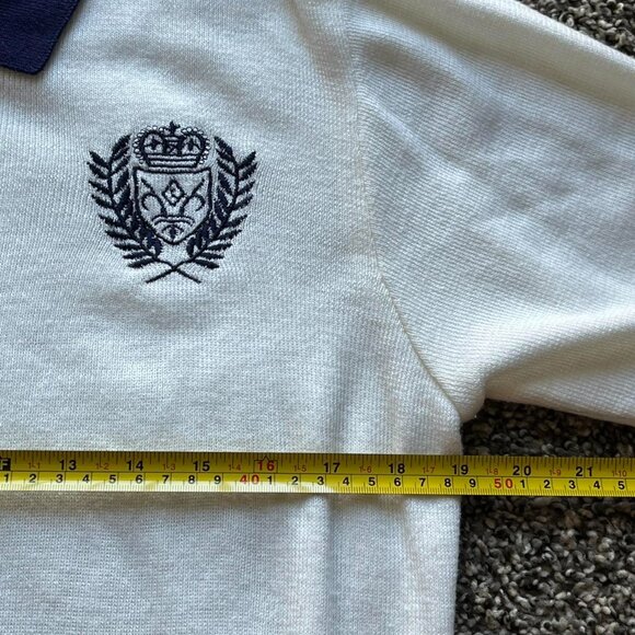 Vintage 80s Andrea Gayle Cardigan Sweater Women Small Blue Embroidered Crest - Picture 5 of 7